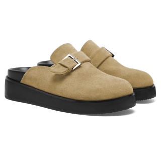 Height Increasing Mules For Men | Sand Suede Calfskin Casual Elevator Slippers 6CM / 2.36 Inches