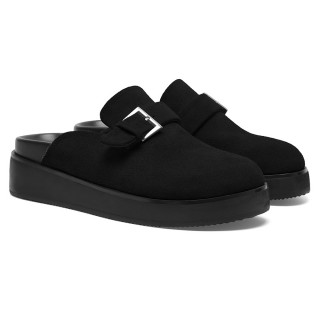 Height Increasing Slippers For Men | Black Suede Calfskin Slip-On Platform Mules 6CM / 2.36 Inches