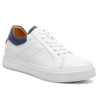 7CM Custom Height Increasing Sneakers - Casual Tall Men Shoes - White Leather Elevator Sneaker