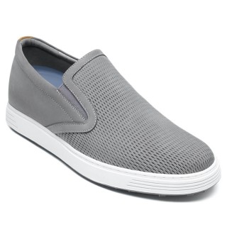 Grey Nubuck Elevator Shoes For Men - Men's Casual Slip-On Shoes to get taller 6 CM
