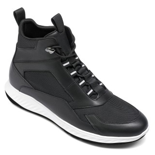 elevator sneakers - sneakers to increase height - black high-top breathable mesh sneakers 7 CM