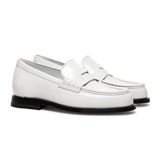 women's elevator with hidden heel shoes-white leather penny loafers 6 CM / 2.36 Inches