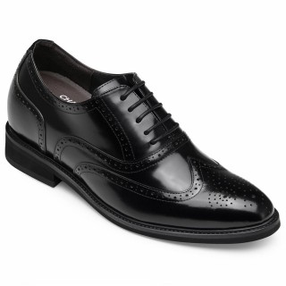 8 CM mens elevator dress shoes - height boosting shoes - men's black leather oxford brogues shoes
