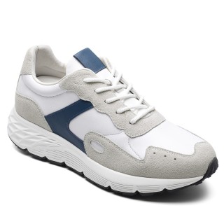 Height Increasing Shoes For Men - Off-White Leather & Suede Casual Sneakers 8CM / 3.15 Inches