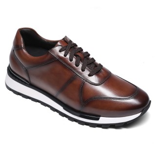 leather hand painted casual shoes - burgundy - 6CM Height Increase | high top lifting shoes
