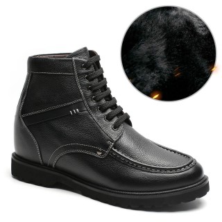 Fur Lined Warn Winter Casual Tall Men Boots - Black - 9CM Height Increase | work boot high heels