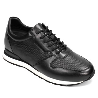 Height Increasing Shoes For Men - Black Leather Men's Casual Sneakers 8CM