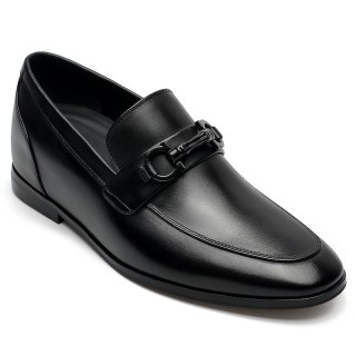 Casual Height Increasing Shoes - Hidden High Heel Shoes For Men - Black Calfskin Slip-On Loafers 6 CM