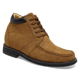 suede leather height increasing shoes hiking ankle boots - Brown - 9CM Height Increase | height increase shoes