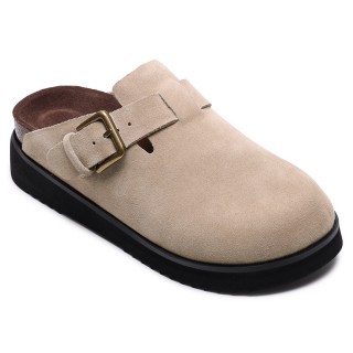 Women's Height Increasing Mules | Apricot Suede Buckle Slippers 5CM / 1.95 Inches