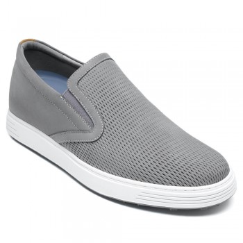 Grey Nubuck Elevator Shoes For Men - Men's Casual Slip-On Shoes to get taller 6 CM