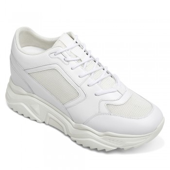 Height Increasing Sneakers for Men - White Leather Shoes That Make You Taller 10CM / 3.94 Inches