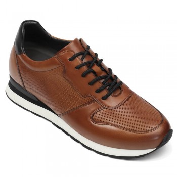 Casual Elevator Shoes For Men - Luxury Brown Cowhide Leather Shoe That Make You Taller 8 CM
