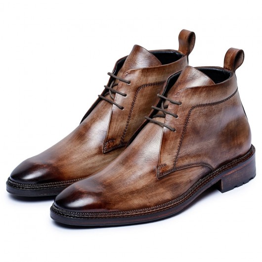 elevated boots for men - mens height increasing boots - classic height increasing chukka boots  wooden 7CM / 2.76 inches taller