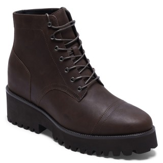 Height Increasing Boots - Hidden High Heel Shoes For Men - Brown Oiled Leather Boots 4.72 Inches / 12cm