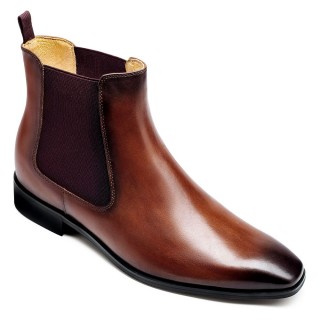 Hidden Mens Heeled Boots - Brown Elevator Boots - Tall Chelsea Boots - Boosting Men's Height 2.76 Inches / 7 CM