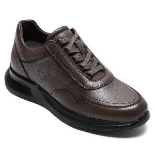 Men's Height Increasing Shoes | Coffee Leather Casual Elevator Sneakers 8CM / 3.15 Inches