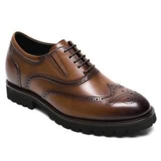 Men's Elevator Dress Shoes - Brown Leather Brogue Oxford Shoes 8CM / 3.15 inches