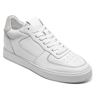 Elevator Shoes For Men - White Leather Hidden High Heel Shoes 6CM / 2.36 Inches