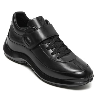 Men's Shoes With Higher Heels - Black Soft Leather Casual Shoes 7CM  / 2.76 Inches