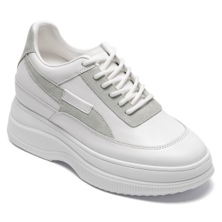 Chamaripa women hidden leather wedge sneakers 9CM / 3.54 Inches taller-white