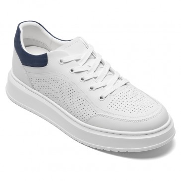 Height Increasing Sneakers Men | White Leather Breathable Sneakers 7 CM / 2.76 Inches