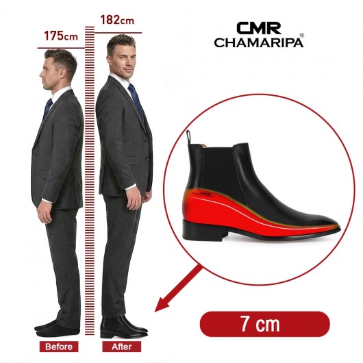 CHAMARIPA chaussures rehaussantes - talon chaussure homme - noir Bottines Chelsea 7 CM plus grand