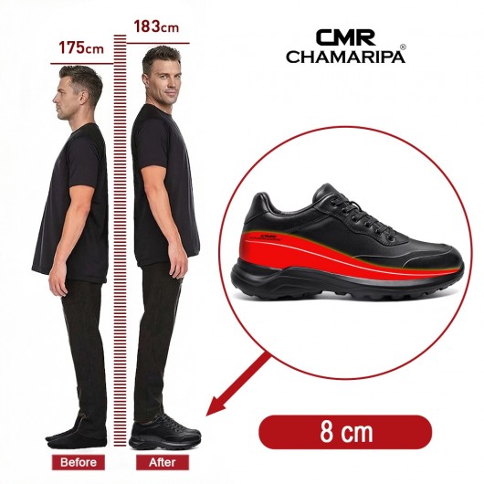 Chaussures Rehaussante Homme | Baskets Rehaussantes Invisibles En Cuir Noir 8CM