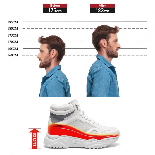 Chaussures Rehaussante Homme | Baskets Montantes En Cuir Blanc Rehaussantes 8CM