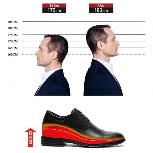 Chaussures Rehaussante Homme | Chaussures Derby Habillées En Cuir Noir 8CM