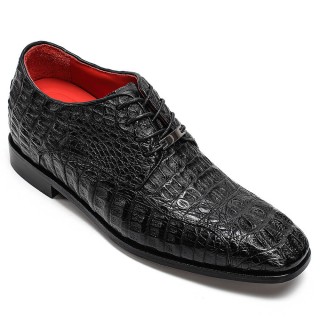 chaussures a talon homme - derby en crocodile exotique noir fait main 7CM
