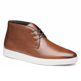 Chaussures à Talon Pour Homme – Bottes Du Désert Classiques En Cuir Marron 7CM