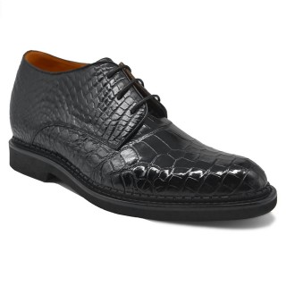 Noir Chaussure Homme Talon Haut - Chaussures Derby En Cuir d'Alligator De Luxe Fabriquées à La Main 7CM