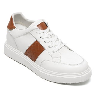 Chaussures Rehaussante Homme | Baskets Décontractées En Cuir Souple Blanc 8CM