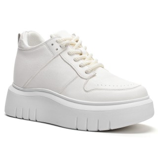 Chaussures Rehaussantes Femme - Chaussures Décontractées En Cuir Blanc 8CM