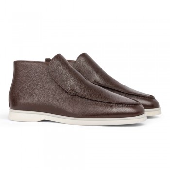 Talon Haut Pour Homme - Bottines Décontractées à Enfiler En Cuir Marron 7CM