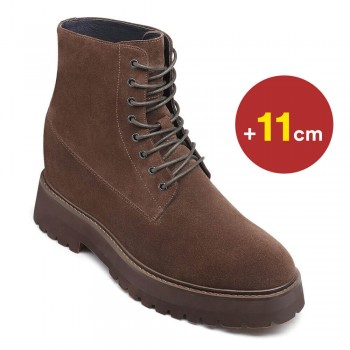chaussures rehaussantes homme - chaussures a talon hommeBrown - Bottes en cuir suédé 11 CM