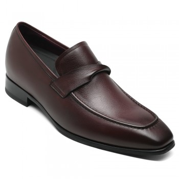 chaussures compensées homme - mocassins rehaussants bordeaux pour hommes qui rendent les hommes plus grands 7CM