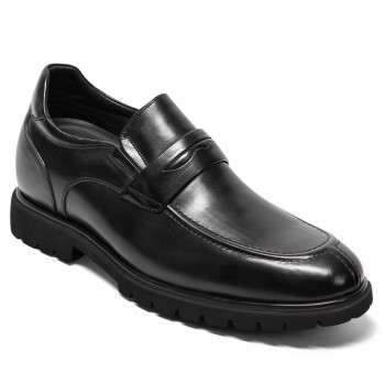 Chaussures Homme Talon Haut - Mocassins En Cuir Noir 8CM