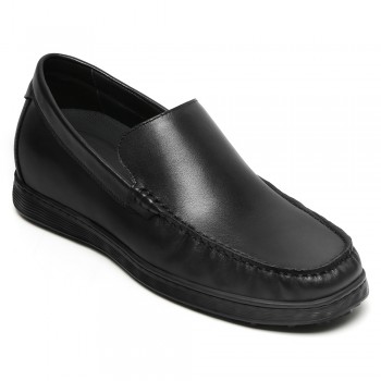 Mocassin Compensé Homme | Chaussures Décontractées d'Affaires à Enfiler En Cuir Noir 6CM