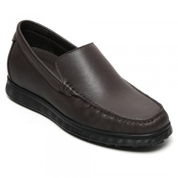Mocassin Compensé Homme | Mocassins Décontractés d'Affaires En Cuir Marron 6CM
