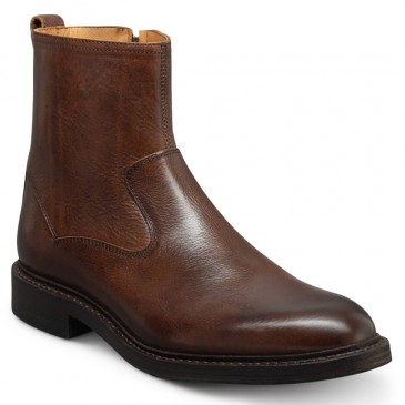 Bottes Grandissantes pour Homme | Bottines en Cuir Marron à Fermeture Éclair 7 CM