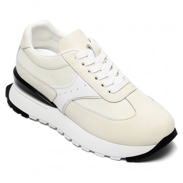 Height Increasing Shoes For Ladies | Off-White Leather Casual Shoes 8CM / 3.15 Inches