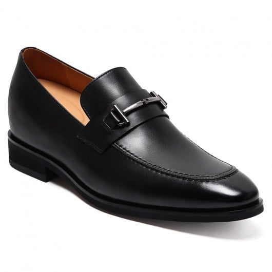 Chaussures Slip-On En Cuir Noir Avec Boucle Métallique 7 CM