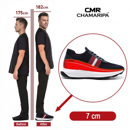 Scarpe Rialzate Uomo | Sneakers Blu in Tessuto Knit Traspiranti +7 CM