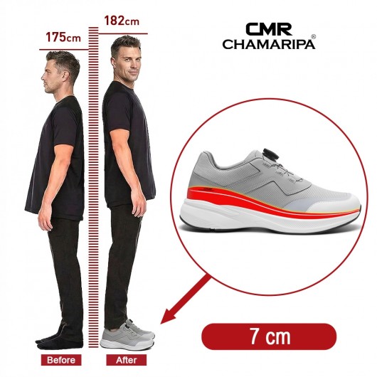 Sneakers Tacco Alto Uomo | Sneakers Grigie In Mesh Leggere e Traspiranti 7CM
