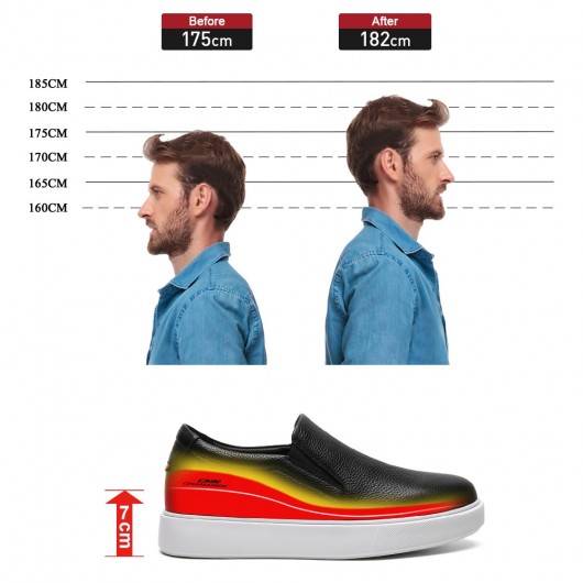 Scarpe Uomo Con Rialzo - Sneakers con Rialzo Uomo Slip on In Pelle Nera 7CM