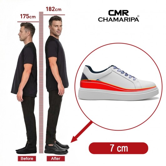 sneakers rialzate uomo | Sneakers bianche in morbida pelle 7 CM