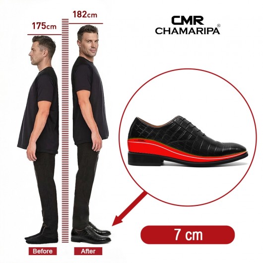 Scarpe Da Cerimonia Uomo Con Rialzo | scarpe stringate oxford In Pelle Nero 7CM
