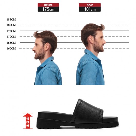 Chamaripa scarpe con rialzo in pelle nero ciabatte con rialzo uomo sandali rialzanti moda 6CM